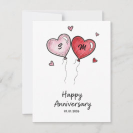 Custom Couple Anniversary Card Watercolor Hearts Feestdagenkaart