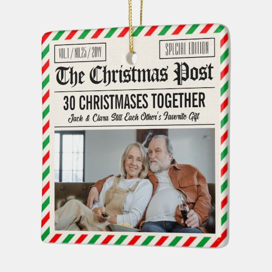 Custom Couple Anniversary Gift Christmas Newspaper Keramisch Ornament (Links)