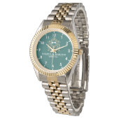 Custom couple floral names monogram  green horloge (Gekanteld)