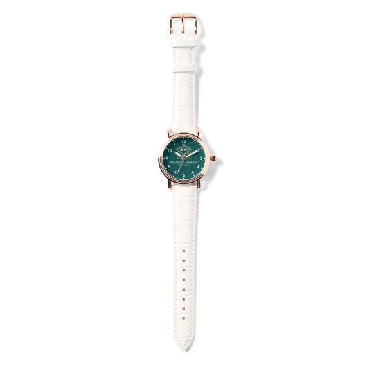 Custom couple floral names monogram  green horloge (Bandje)
