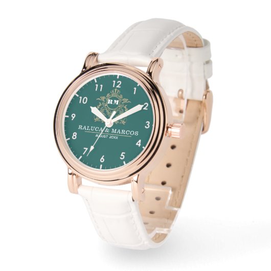 Custom couple floral names monogram  green horloge (Hoek)