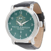 Custom couple floral names monogram green horloge (Gekanteld)