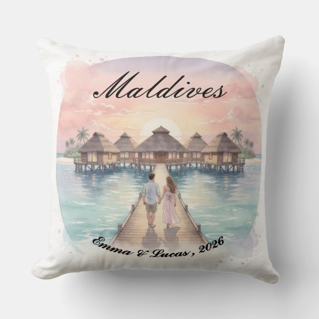 Custom Couple Maldives Honeymoon Keepsake Kussen (Voorkant)