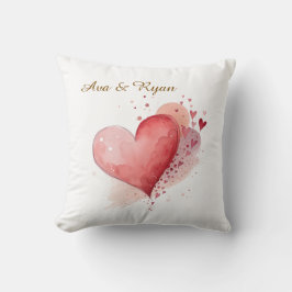 Custom Couple Name Watercolour Hearts Pillow Cover Kussen