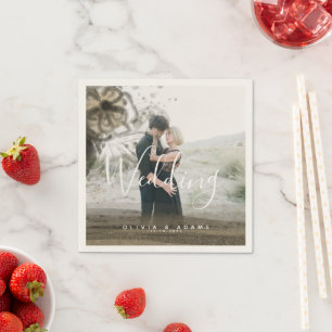 Custom Couple Photo Gold Floral Abstract Weddensch Servet
