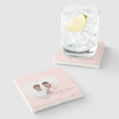 Custom Couple Photo Heart Blush Pink Stenen Onderzetter (Zijkant)