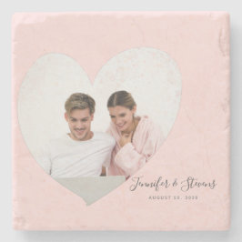 Custom Couple Photo Heart Blush Pink Stenen Onderzetter