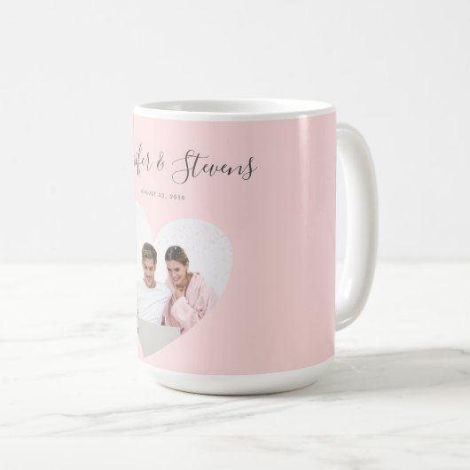 Custom Couple PhotoHeart Blush Pink Jubileum Koffiemok (Voorkant rechts)