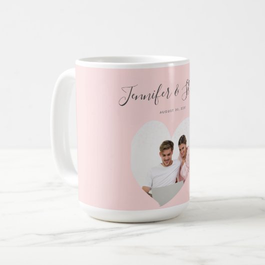 Custom Couple PhotoHeart Blush Pink Jubileum Koffiemok (Voorkant links)