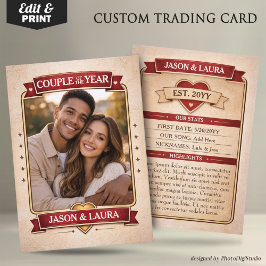 Custom Couple Trading Card, Custom Anniversary  Contactkaartje
