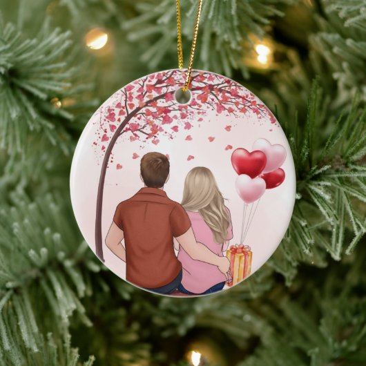 Custom Couple Valentine's Day Keramisch Ornament (Boom)