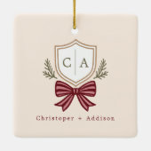 Custom Couple's Monogram Crest Bow Christmas Keramisch Ornament (Achterkant)