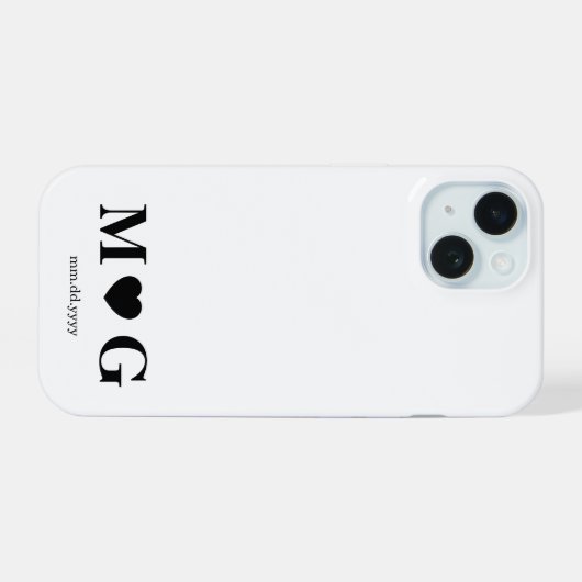 Custom Couples Monogram Heart Mark iPhone 15 Case (Achterkant horizontaal)