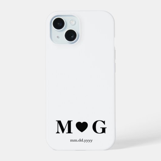 Custom Couples Monogram Heart Mark iPhone 15 Case (Achterkant)