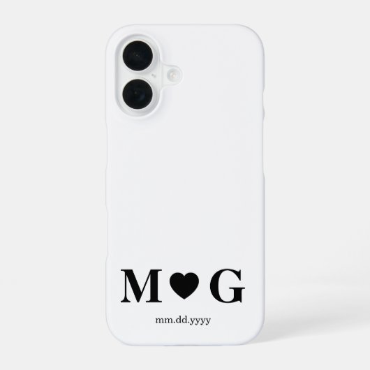 Custom Couples Monogram Heart Mark iPhone 16 Hoesje (Achterkant)