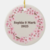 Custom Couple's Paris & Cherry Blossom Keepsake Keramisch Ornament (Achterkant)