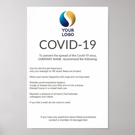 Custom Covid-19 Company Logo Safety Information Poster (Voorkant)