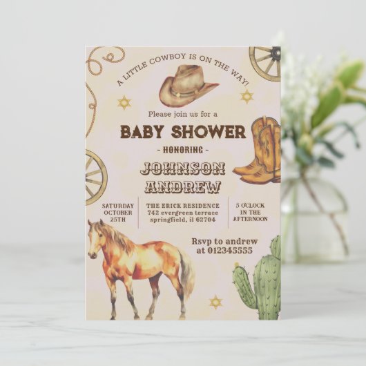 Custom CowBoy Baby shower party Kaart (Staand voorkant)