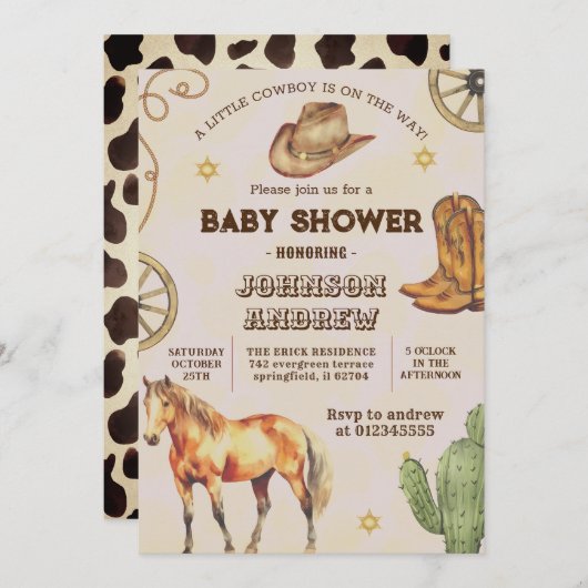 Custom CowBoy Baby shower party Kaart (Voorkant / Achterkant)