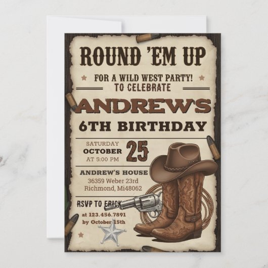 Custom Cowboy Hat and Lasso Western Birthday party Kaart (Voorkant)