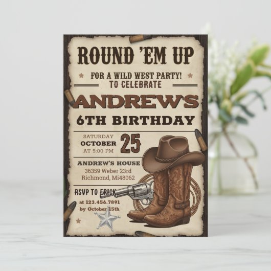 Custom Cowboy Hat and Lasso Western Birthday party Kaart (Staand voorkant)