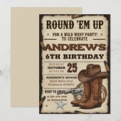 Custom Cowboy Hat and Lasso Western Birthday party Kaart (Voorkant / Achterkant)