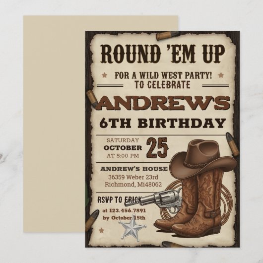Custom Cowboy Hat and Lasso Western Birthday party Kaart (Voorkant / Achterkant)