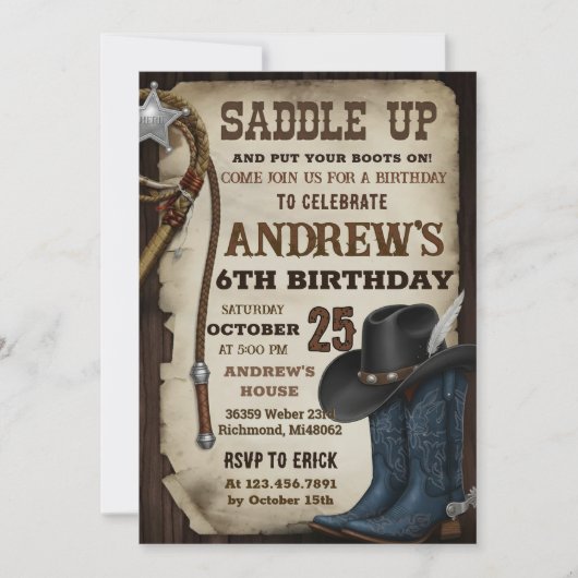 Custom Cowboy Hat and Lasso Wild West Birthday Kaart (Voorkant)