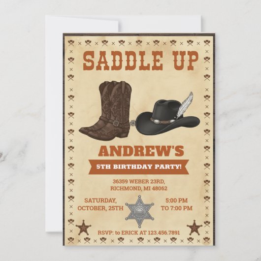 Custom Cowboy Western Theme Birthday Party Kaart (Voorkant)