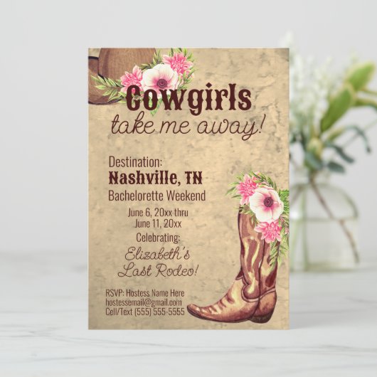 Custom Cowgirls neem me mee! Rustieke roze bloemen Kaart (Staand voorkant)