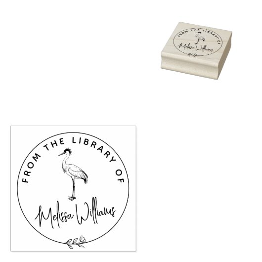 Custom Crane Ex Libris Uit het Bibliotheekboek Rubberstempel (Gestempeld)