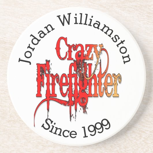 Custom Crazy Firefighter Zandsteen Onderzetter (Voorkant)