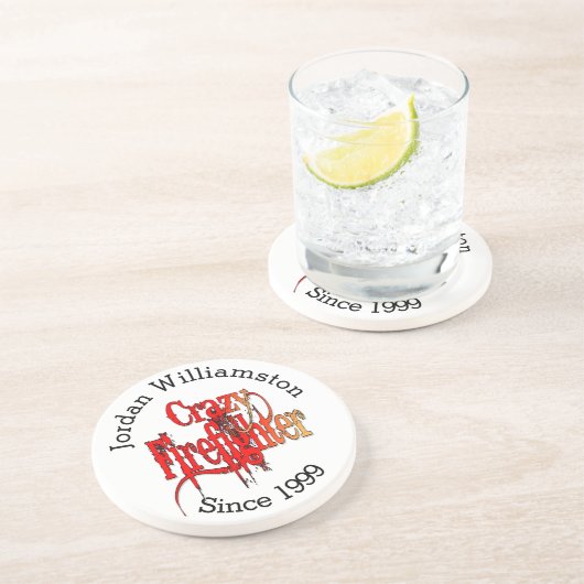 Custom Crazy Firefighter Zandsteen Onderzetter (Zijkant)