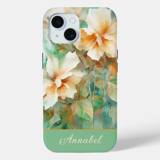 Custom Cream & Gold Floral Waterverf Case-Mate iPhone Case (Achterkant)