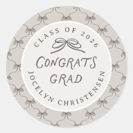 Custom Cream Taupe Coquette Bow Congrats Grad Ronde Sticker