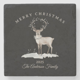 Custom cream white reindeer Christmas gift Stenen Onderzetter