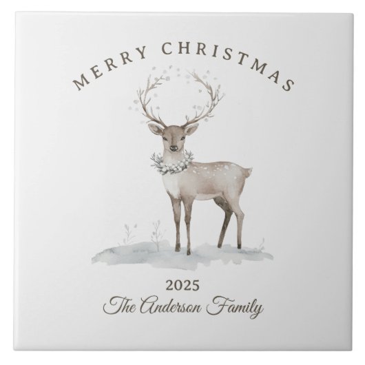 Custom cream white reindeer Christmas gift Tegeltje (Voorkant)