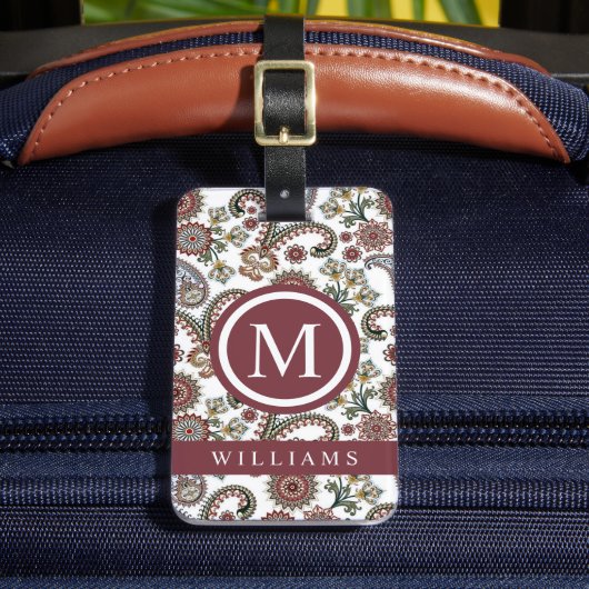 Custom Cream Wit Rood Maroon Paisley Patroon Bagagelabel (Voorkant Insitu 2)
