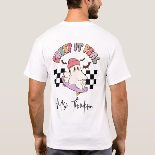 Custom Creep It Echt Skateboarden Ghost Halloween T-shirt (Achterkant)