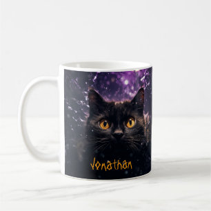 Custom Creepy Black Cat Horror Paarse Halloween Koffiemok
