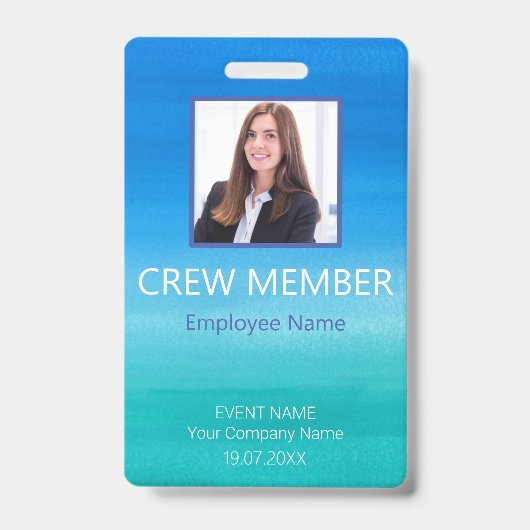 Custom Crew Member Barcode Event Blue Badge (Voorzijde)