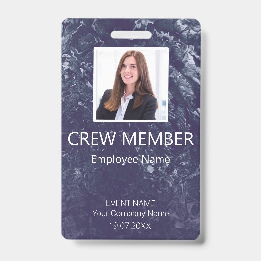 Custom Crew Member Barcode Event Blue Badge (Voorzijde)