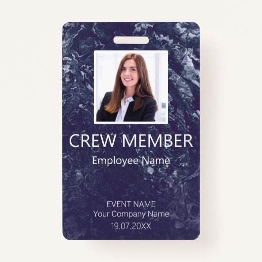 Custom Crew Member Barcode Event Blue Badge (Voorkant)