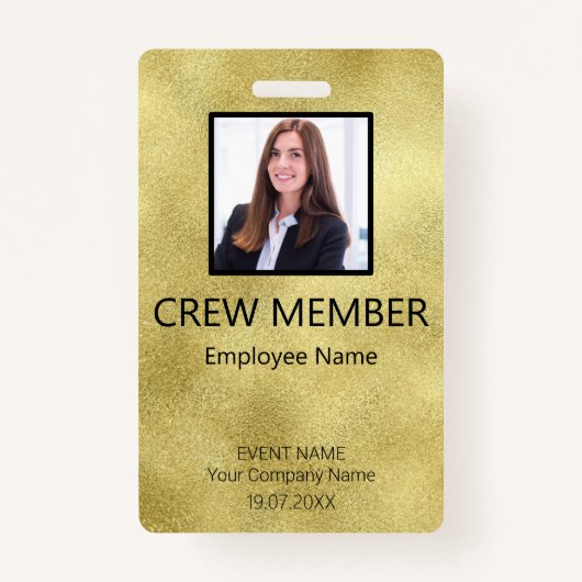 Custom Crew Member Barcode Event Gold Badge (Voorkant)