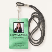 Custom Crew Member Barcode Event Green Badge (Voorkant met draagriem)
