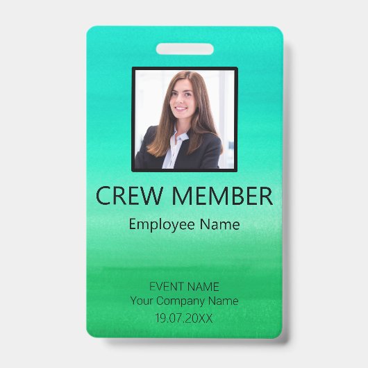 Custom Crew Member Barcode Event Groen Badge (Voorzijde)