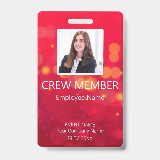 Custom Crew Member Barcode Event Red Badge (Voorzijde)
