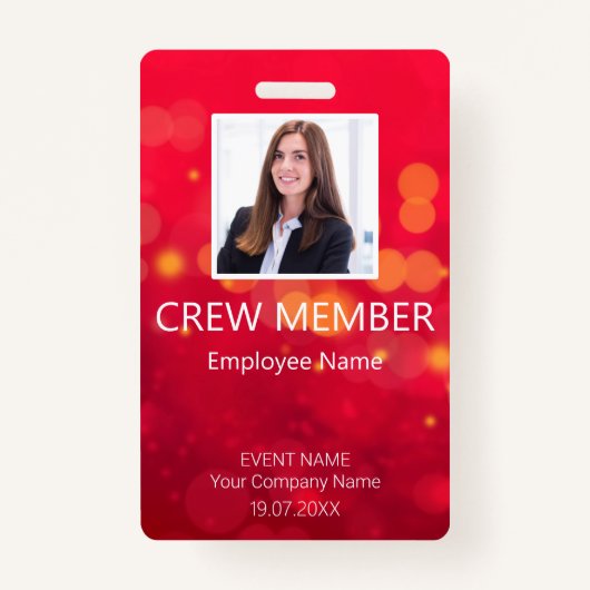 Custom Crew Member Barcode Event Red Badge (Voorkant)