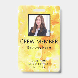 Custom Crew Member Barcode Event Yellow Badge