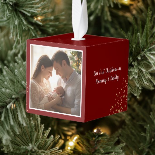 Custom Cube Kerst Ornament Foto Nieuwe Ouder (Boom)